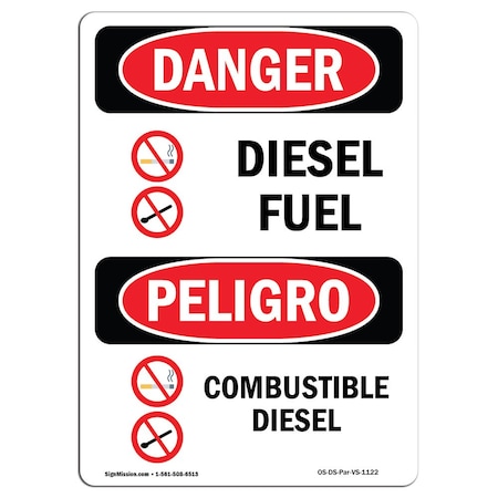 Signmission Safety Sign, OSHA Danger, 18" Height, Combustible Diesel Bilingual Spanish OS-DS-D-1218-VS-1122